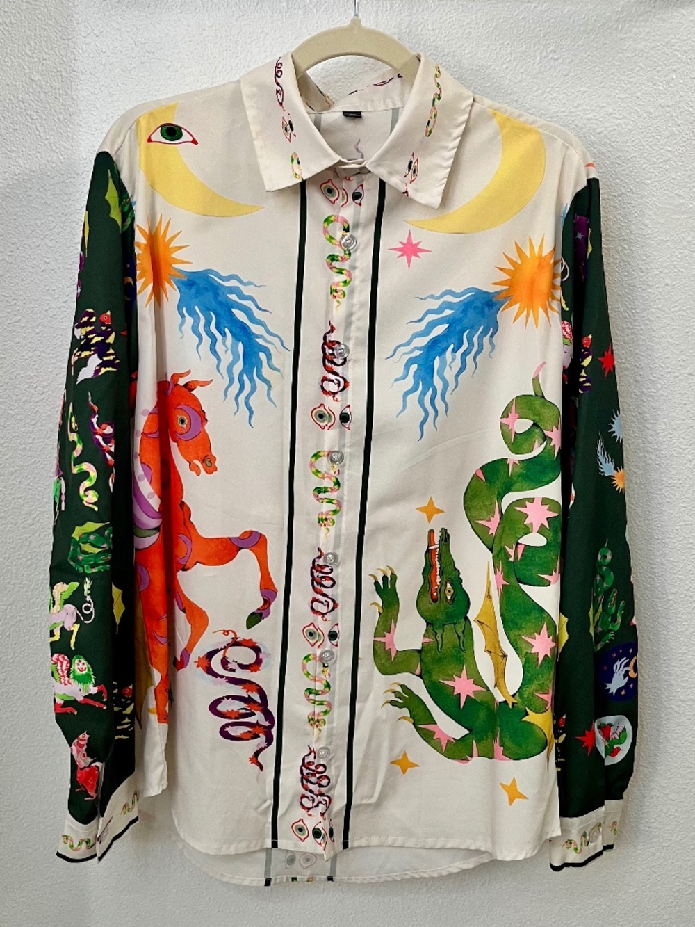 Whimsical Button Down with Celestial Mythical Motif